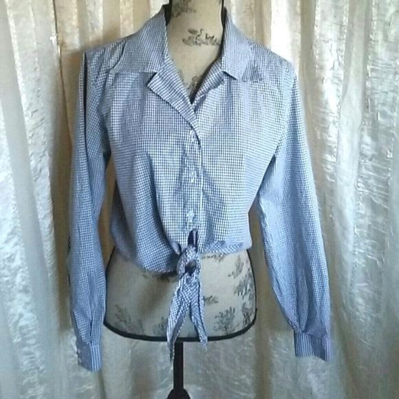 Express Gingham Tie Crop Button Down Shirt Top - Picture 1 of 3